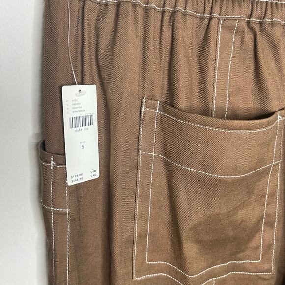 NEW Anthropologie Maeve La Ponche Linen Blend Wide-Leg Pants Brown - Size S - Picture 5 of 6